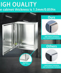 Heavy Duty Solid 304 Stainless Steel Electrical Enclosure Box 12x10x6 Inches showcasing open cabinet with 1.5mm thickness.