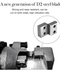 Close-up of D2 steel blades on Automatic Hydraulic Rebar Cutter for Four to Twenty Millimeters Steel Bars Electric Rope Cutter Tool
