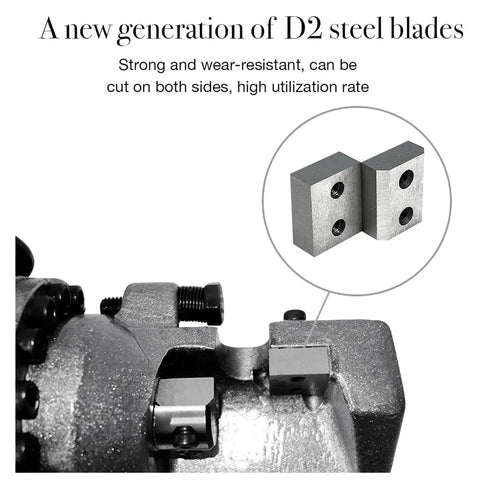 Automatic Hydraulic Rebar Cutter Electric Steel Rope Cutting Tool For Construction showing D2 steel blades