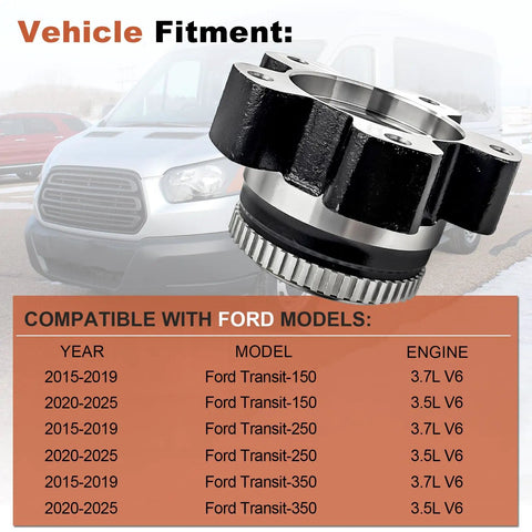 Rear Wheel Bearing And Hub Assembly Fits Ford Transit 150 250 350, showing detailed fitment info for various models and engine types.