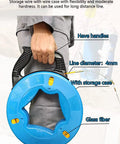 Person holding Beefy Steel Wire Puller Tape 200 Foot Long One Sixth Inch Wire Diameter With Handy Storage Case for attic wiring