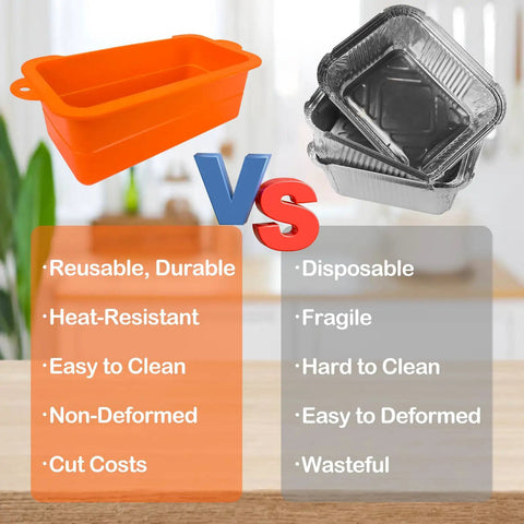 Comparison of reusable silicone grease cup liners vs disposable trays for Blackstone griddles, emphasizing durability and eco-friendliness.