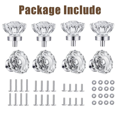 Top Shelf 8 Pack Vintage Crystal Cabinet Knobs With Sleek Chrome Bases Killer Retro Flower Drawer Pulls For Dresser Upgrade with screws and washers.