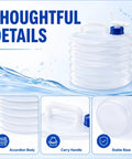 Grab-and-Go Foldable Water Container With Spigot For Camping And Travel, featuring accordion body, carry handle, stable base.