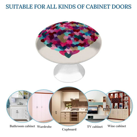 Top Shelf Heart Shaped Crystal Glass Drawer Knobs And Cabinet Pulls with colorful hearts, suitable for all cabinet types.