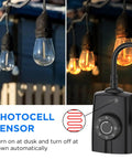 Built Tough Outdoor Dusk To Dawn Sensor Timer with dual outlets and photocell sensor for automatic lighting control.