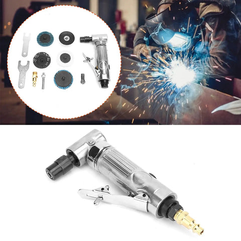 90 Degree Pneumatic Angle Die Grinder Cranking At 20000 Rpm With 2 Inch Grinding Disc For Tight Corners Metal Fab And Weld Jobs Shop Ready Air Powered Tool Badass Performance beside accessories.