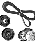 Heavy Duty Serpentine Drive Belt Tensioner And Idler Pulley Kit For Mercedes Benz Featuring Durable EPDM Rubber That Handles Heat Like A Boss And Rust Resistant Metal Build To Keep Your Engine Running Smooth Without Any Drama Or Breakdowns. serpentine belt, idler pulleys, tensioner, EPDM rubber, Mercedes engine accessory drive kit