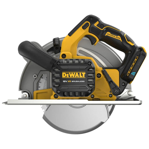 Heavy Duty 18 Volt Cordless Circular Saw Packs A Brushless Motor For Razor Sharp Metal Cutting and lock off switch visible