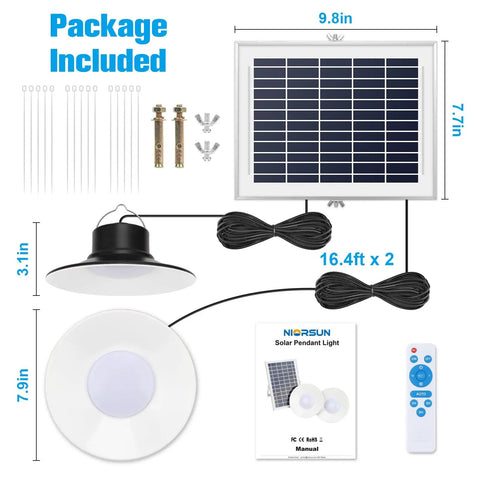 Solar Pendant Lights Outdoor Indoor 3 Color Dimmable With Remote Control, IP65 Waterproof Gazebo Lighting package included
