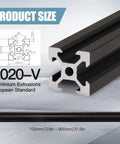 2020 V Slot 2020 Aluminum Extrusion Anodized Black Linear Guide Rail 700mm with cross-section details.