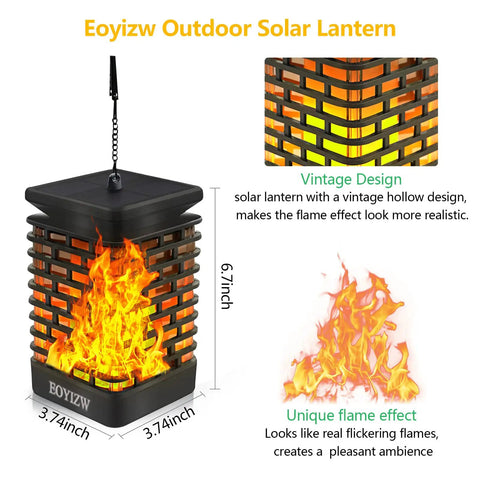 Eoyizw Outdoor Solar Lantern with realistic dancing flame and vintage hollow design for warm ambience.