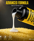Hassle Free Auto Scratch Remover And Polish Kit pouring liquid on yellow sponge, designed for easy paint scratch removal.