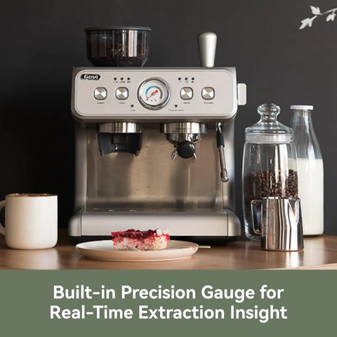 Pro Level Dual Boiler Espresso Machine With Slick Integrated Grinder And Reliable 58mm Portafilter for precise brewing and stylish design.