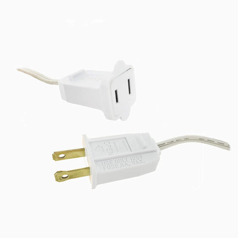 Close-up of power plugs for C9 Light Strings For Outdoor Holiday Decor, 100 Foot White Cord With 12 Inch Socket Spacing, E17 Stringer Base