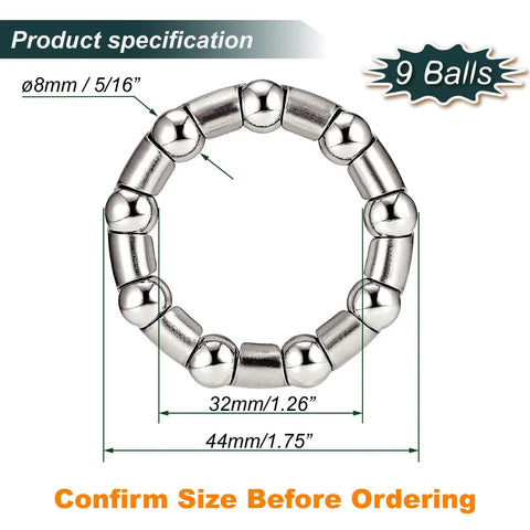 Premium Stainless Steel Bicycle Crank Ball Bearings And Retainer Set 5/16 Inch with 9 balls, showing specifications and dimensions.