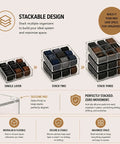 Keep Your Gear Legit With This Stackable Acrylic Belt Organizer Featuring Nine Roomy Compartments For Belts Ties Wallets Watches And Scarves Clear Display Rack 3 stacked displays showcasing the modular design and silicone pads.