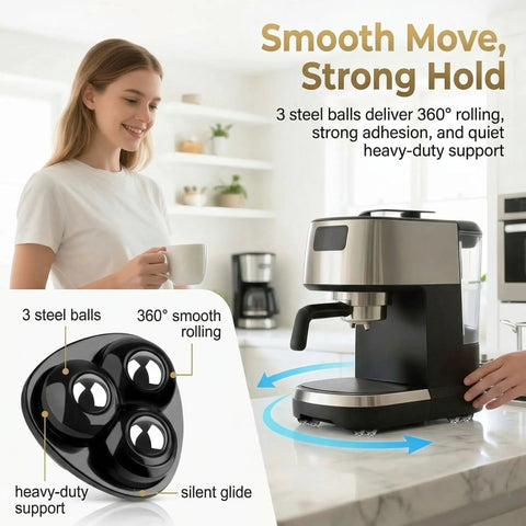 Peel And Stick Caster Wheels For Furniture And Kitchen Appliances Quick Slap Install heavy-duty caster wheel under coffee maker.