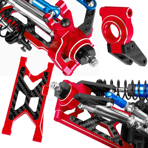 Granite And Senton 1/10 3S 4x4 RC Upgrade Parts Kit Beefed Up With Shocks, Gearbox, Arms, Caster Blocks in Red Aluminum