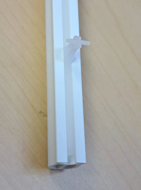 Close-up of Heavy Duty Shutter Repair Slider Connector Polysatin Vinyl Blinds Smooth Gliding Vane Clip hardware piece.