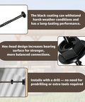 Heavy Duty Outdoor Structural Wood Screws Kit 0.220 Inch By Three And A Half Inch With Hex Head Washers, black rust resistant coating