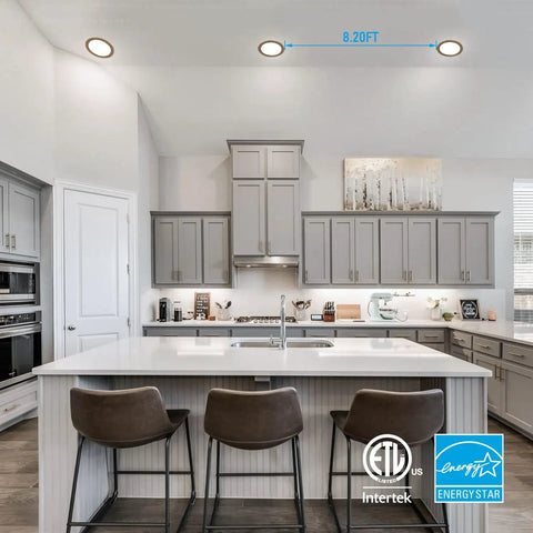 Kitchen with installed 8 Inch Slim Recessed LED Canless Downlight Kit With J-Box, Dimmable 18W, ETL Listed, Oil Rubbed Bronze Finish