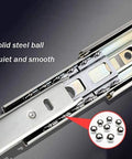 Close-up of Full Extension Soft Close Drawer Slides With Push To Open, Side Mount, Ball Bearing, showcasing smooth solid steel balls.