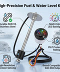 Rock Solid Fuel Water Level Sending Unit Gauge Kit With Hella Accurate 240 33 Ohm Stainless Steel Sender Sensor for Boat Truck RV Car featuring smooth reading black dial display.