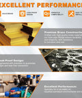 Infographic showing features of Dazakoot 111Pcs Hose Pipe Fitting Assortment Kit, highlighting solid brass, leak-proof design, and compatibility.