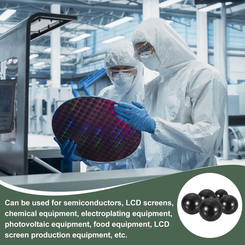 Two technicians analyzing a semiconductor wafer in protective gear. 12 Pcs 5mm Silicon Nitride Ceramic Bearing Balls G10 Precision Grade.