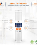 4.5 X 20 Inch Carbon Block Filter Cartridge, 5 Micron Coconut Shell CTO in kitchen setting with features highlighted