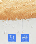 Close-up of Desert Sand 20x20 Sun Shade Sail Square Waterproof Outdoor Canopy with rain droplets highlighting breathable HDPE fabric
