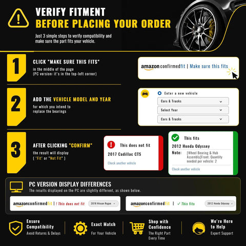 Verify fitment instructions for Front Wheel Bearing And Hub Assembly For 2006 To 2010 Hummer H3 And 2009 To 2010 H3t.