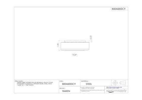 Heavy Duty Tapered Roller Bearing Single Cone Steel Build With Straight Bore And Standard Tolerance For Smooth Radial Axial Load Support At 1.6250 Inch Inner Diameter And 1.1960 Inch Width Built Like A Tank Daily top view illustration showing dimensions.