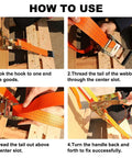 Instructions for using Heavy Duty 2 Inch By 15 Ft Ratchet Straps 8 Pack For Trucks And Flatbeds, securing cargo with ratchet