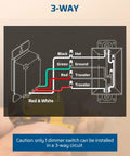 3-way wiring diagram showing connections for Two Pack Dimmer Light Switches Featuring Quiet Smooth Glide Slider And No Sweat Flicker Free Minimum Brightness Control With No Neutral Wire Required For Breezy Single Pole Or Three Way Install.