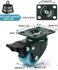 Heavy Duty Swivel Plate Casters With Brakes Polyurethane Tread Rolls Smooth As Silk Indoors Built Tough Steel Base, 1056 lbs capacity.