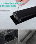 24 Inch Linear Shower Drain With 2 In 1 Flat And Tile Insert Matte Black Brushed 304 Stainless Steel Rectangle Shower Floor Drain Adjustable Easy Install Rust Resistant Premium Finish For Lasting Shower Renovation Built To Last And Leak Proof Performance shown on a bathroom floor.