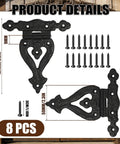 Vintage Antique Cast Iron T Hinges For Cabinet Doors 5 Point 3 Inch Heavy Duty Black Powder Coat Finish Rustic Hardware Eight Pack detailed view with screws and dimensions.