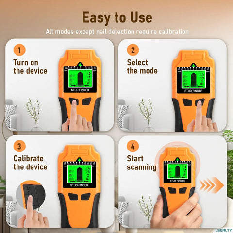 LSENLTY Stud Finder Wall Scanner, Easy to Use 6 in 1 Magnetic Stud Finder with operation steps for scanning.