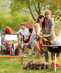 Outdoor Grill Caddy With Paper Towel Holder And Utensil Organizer on picnic table, ideal tailgate gear and camper kitchen accessory