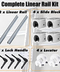 Complete Heavy Duty Sbr30 Linear Rail Guide Set with 2 linear rails, 4 slide blocks, 4 lock handles for CNC milling.