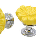 Fresh Vibes Vintage Daisy Drawer Knobs And Cabinet Pull Handles In Cheerful Yellow Ceramic With Solid Zinc Backplates Includes Six Pieces Plus Easy Install Screws