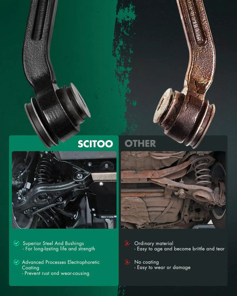 Comparison of Front Suspension Kit Nissan Rogue 2008 Through 2013 Rogue Select 10 Piece Lower Control Arm Ball Joint with rusted parts.