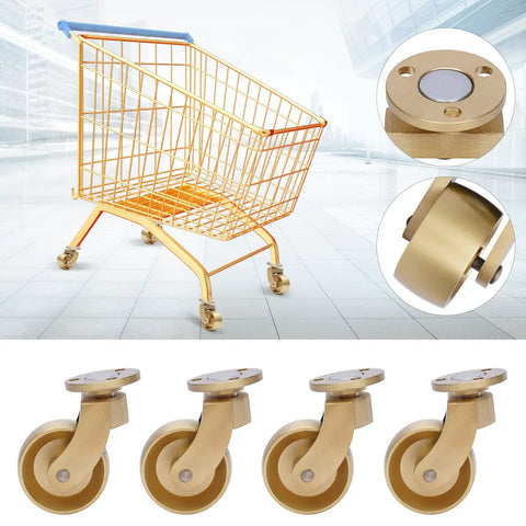 Universal Antique Brass Stem Casters Four Pack Delivers Smooth As Silk Three Sixty Degree Motion And Rock Solid Heavy Duty Construction For Living Room Furniture with a shopping cart and casters.
