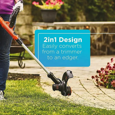 40V Max Cordless Sweeper And String Trimmer All In One With Battery And Charger Included No Wires No Fuss Convenience Auto Feed Spool Power Drive High Torque For Fast Clean Cuts Low Noise Run Up To 130 MPH Debris Clearing shown converting from trimmer to edger on lawn