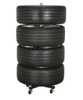 Heavy Duty Tire Roller Stand With Lockable Wheels And Slick Glide Base Sized For 13 To 17 Inch Car Rims Moving 220 Pounds Like A Boss with stacked tires.