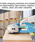 Electric Strapping Machine Battery Powered For PP PET Strapping, Auto Tighten And Seal, No Tools Needed Quick Setup, Ideal For Paper Mills Chemical Plants And Plastic Plants, Includes Gloves And One Battery Pack. cordless tool on cardboard box