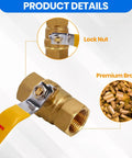 Close-up view of Heavy Duty Full Port Brass Ball Valve 3/4 Inch Threaded Pipe Fitting for Water Air Oil and Gas with lock nut.