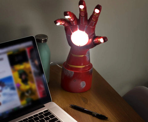 Iron Man Gauntlet LED Mood Light Desk Lamp for Marvel Fans, Totally Lit Repulsor Glow Night Light, 14 Inch Collectible on desk